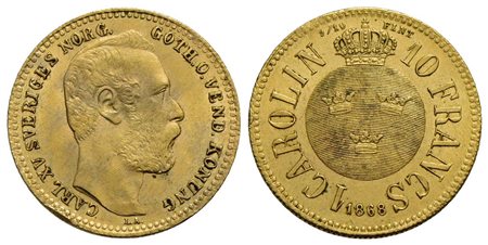 SVEZIA - Carlo XV Adolf (1859-1872) - Carolin - 1868 - AU Kr. 716 Segnetto di lima al bordo<br>SPL-F