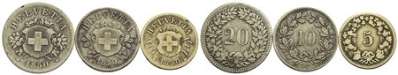 SVIZZERA - Confederazione - 20 Rappen - 1850 BB - MI Kr. 7 assieme a 10 e 5 rappen 1850 BB - Lotto d