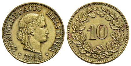 SVIZZERA - Confederazione - 10 Rappen - 1918 B - BT Kr. 27a<br>SPL