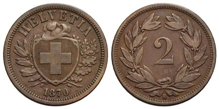 SVIZZERA - Confederazione - 2 Rappen - 1870 B - BR R Kr. 4.1<br>bel BB