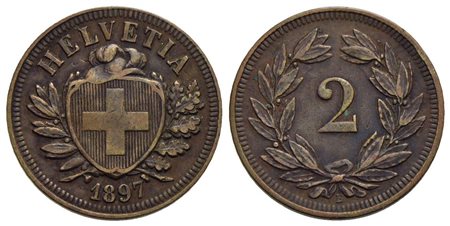 SVIZZERA - Confederazione - 2 Rappen - 1897 B - BR R Kr. 4.2<br>BB