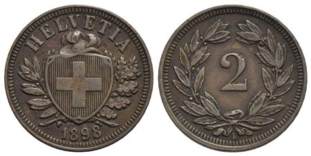 SVIZZERA - Confederazione - 2 Rappen - 1898 B - BR R Kr. 4.2<br>BB+