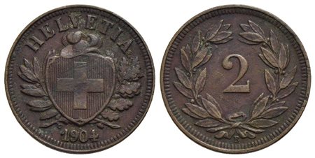 SVIZZERA - Confederazione - 2 Rappen - 1904 B - BR Kr. 4.2<br>BB