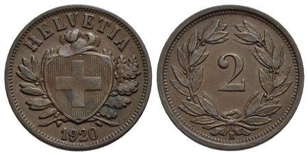 SVIZZERA - Confederazione - 2 Rappen - 1920 B - BR R Kr. 4.2<br>BB+