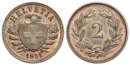 SVIZZERA - Confederazione - 2 Rappen - 1931 B - BR Kr. 4.2 Rame rosso - Eccezionale<br>FDC