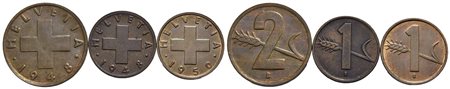 SVIZZERA - Confederazione - 2 Rappen - 1948 B - BR Kr. 47 assieme a Rappen 1948 e 1950 (FDC metallo 