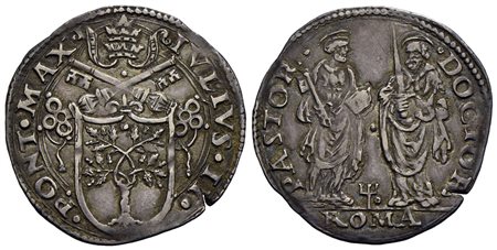 ROMA - Giulio II (1503-1513) - Giulio - Stemma a targa semiovale - R/ Figure affrontate di San Pietr