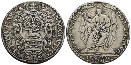ROMA - Innocenzo XI (1676-1689) - Piastra - 1680 - Stemma poligonale con fogliami - R/ San Pietro in