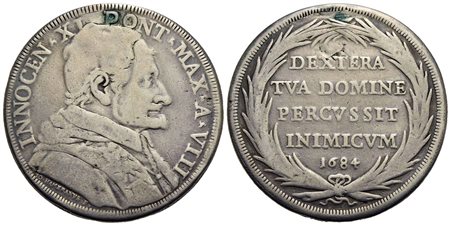 ROMA - Innocenzo XI (1676-1689) - Piastra - 1684 A. VIII - Busto con camauro a d. - R/ Scritta in qu