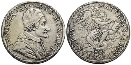 ROMA - Innocenzo XI (1676-1689) - Piastra - A. I - Busto con camauro a d. - R/ San Matteo sulle nubi