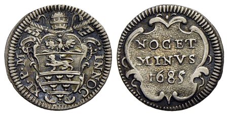 ROMA - Innocenzo XI (1676-1689) - Mezzo grosso - 1685 - Stemma ovale sagomato - R/ Scritta in cartel