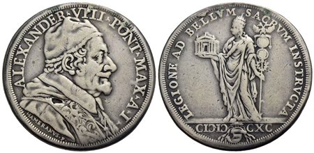 ROMA - Alessandro VIII (1689-1691) - Piastra - 1690 A. I - Busto con camauro a d. - R/ Figura della 