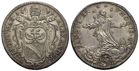 ROMA - Alessandro VIII (1689-1691) - Testone - Stemma sormontato da tiara e chiavi decussate - R/ Sa