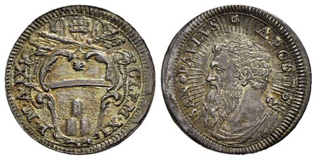 ROMA - Clemente XI (1700-1721) - Grosso - A. IX - Stemma trilobato con fogliami - R/ Busto di San Pa