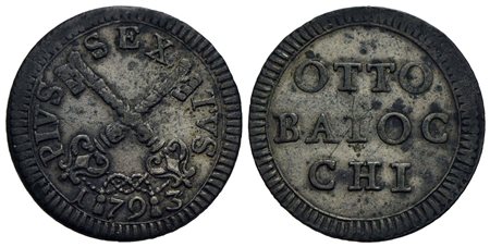 ROMA - Pio VI (1775-1799) - Muraiola da 8 baiocchi - 1793 - (MI g. 5,06) R CNI 248; Munt. 85<br>BB-S