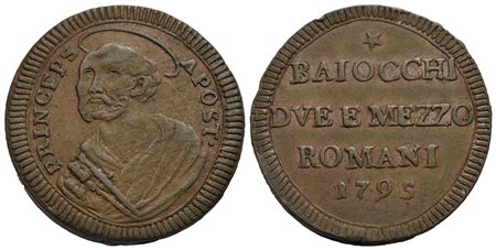 ROMA - Pio VI (1775-1799) - Sampietrino - 1795 - (CU g. 17,64) R CNI 278; Munt. 97<br>SPL<br><br>Con