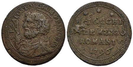 ROMA - Pio VI (1775-1799) - Sampietrino - 1796 - (CU g. 14,72) CNI 308; Munt. 100<br>BB+<br><br>Con 