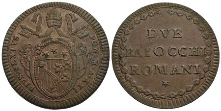 ROMA - Pio VI (1775-1799) - 2 Baiocchi - A. XXI - (CU g. 19,66) CNI 301; Munt. 117<br>SPL-FDC<br><br