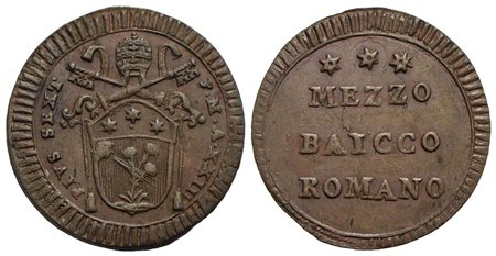 ROMA - Pio VI (1775-1799) - Mezzo baiocco - A. XXIII - (CU g. 3,61) R CNI 395; Munt. 140 var. Al D/ 