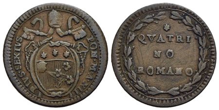 ROMA - Pio VI (1775-1799) - Quattrino - A. XII - (CU g. 2,39) R CNI 181; Munt. 142b Segnetti<br>BB<b