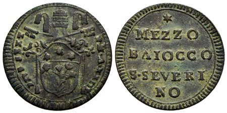 SAN SEVERINO - Pio VI (1775-1799) - Mezzo baiocco - A. XXIII - (CU g. 4,25) R CNI 40; Munt. 411a Man