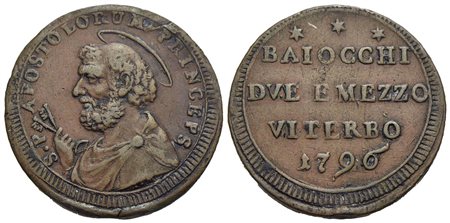 VITERBO - Pio VI (1775-1799) - Sampietrino - 1796 - (CU g. 14,46) R Ser. 678; Munt. 426<br>BB+<br><b