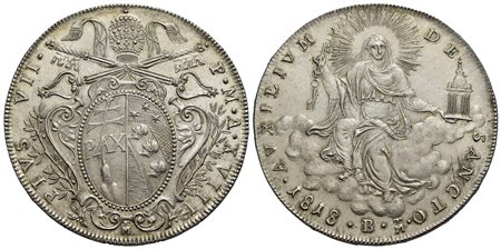 BOLOGNA - Pio VII (1800-1823) - Scudo - 1818 A. XVIII - (AG g. 26,46) R Pag. 87/87b; Mont. 98/100 Gr