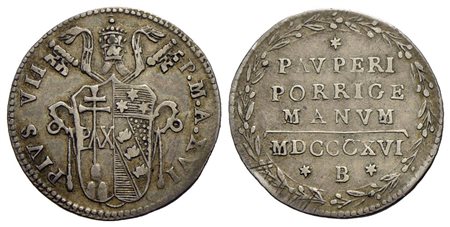 BOLOGNA - Pio VII (1800-1823) - Grosso - 1816 A. XVI - (AG g. 1,31) R Pag. 95/a; Mont. 114/115<br>be