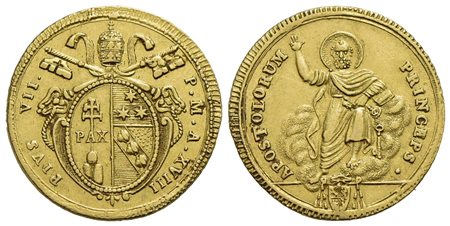 ROMA - Pio VII (1800-1823) - Doppia - A. XVIII - (AU g. 5,46) R Mont. 85/90<br>qSPL<br><br>Con carte