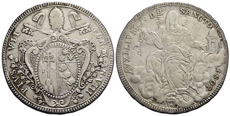 ROMA - Pio VII (1800-1823) - Scudo - 1807 A. VIII - (AG g. 26,11) Pag. 65; Mont. 37<br>BB<br><br>Con