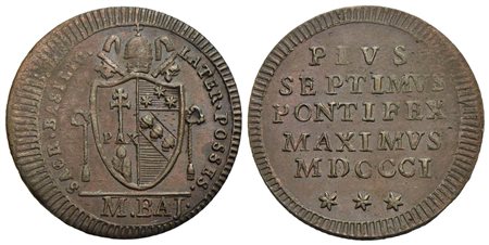 ROMA - Pio VII (1800-1823) - Mezzo baiocco - 1801 - (CU g. 5,56) Pag. 83-84a; Mont. 58-61 I tipo<br>