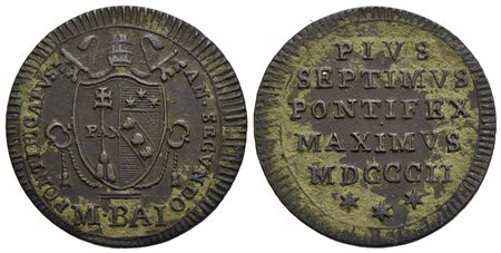 ROMA - Pio VII (1800-1823) - Mezzo baiocco - 1802 A II - (CU g. 5,89) Pag. 86; Mont. 62 II tipo<br>S