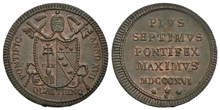 ROMA - Pio VII (1800-1823) - Quattrino - 1816 A. XVII - (CU g. 2,43) Pag. 119; Mont. 139 Rame rosso<