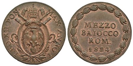 BOLOGNA - Leone XII (1823-1829) - Mezzo baiocco - 1824 A. I - (CU g. 5,89) Pag. 119; Mont. 11 Rame r
