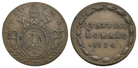 ROMA - Leone XII (1823-1829) - Quattrino - 1824 A. I - (CU g. 2,25) Pag. 137a; Mont. 16<br>SPL+<br><
