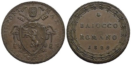 ROMA - Pio VIII (1829-1830) - Baiocco - 1829 - (CU g. 11,58) Pag. 147; Mont. 4<br>SPL-FDC<br><br>Con