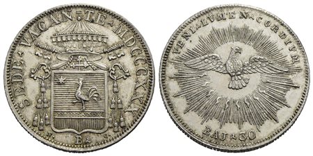 BOLOGNA - Sede Vacante (1830-1831) - 30 Baiocchi - 1830 - (AG g. 7,97) R Pag. 153; Mont. 18 Delicata