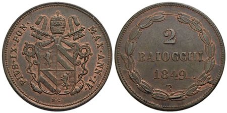 ROMA - Pio IX (1846-1866) - 2 Baiocchi - 1849 A. IV - (CU g. 19,57) Pag. 488/b; Mont. 268/270 Rame r