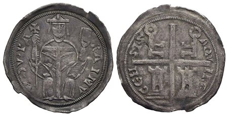 AQUILEIA - Raimondo della Torre (1273-1298) - Denaro scodellato - Patriarca seduto in faldistorio re