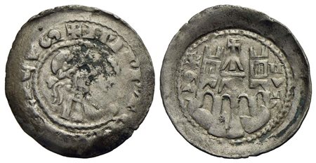 BERGAMO - Comune, monete a nome di Federico II (Sec. XIII-XIV) - Denaro scodellato - Busto laureato 