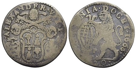 BOLOGNA - Alessandro VII (1655-1667) - Lira - 1666 - Stemma a targa oblunga - R/ Leone rampante a s.