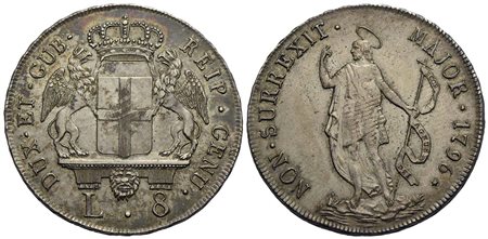 GENOVA - Dogi Biennali (terza fase, 1637-1797) - 8 Lire - 1796 - AG R CNI 8; MIR 309/5 Stella dopo l
