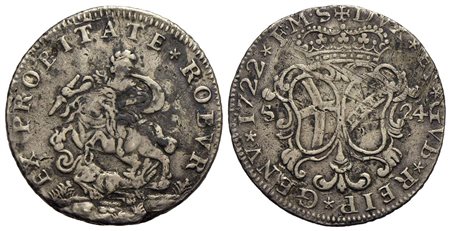 GENOVA - Dogi Biennali (terza fase, 1637-1797) - 24 Soldi - 1722 - AG R CNI 5/8; MIR 318/1 Sigle FMS