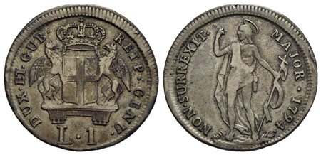 GENOVA - Dogi Biennali (terza fase, 1637-1797) - Lira - 1794 - AG CNI 8; Mont. 53 Con cartellino del