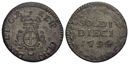 GENOVA - Dogi Biennali (terza fase, 1637-1797) - 10 Soldi - 1794 - MI CNI 13; Mont. 56 Con cartellin