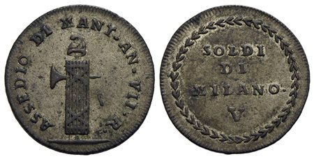 MANTOVA - Assedio Austro-Russo (1799) - 5 Soldi - MI R Pag. 258; Mont. 182<br>qSPL/SPL