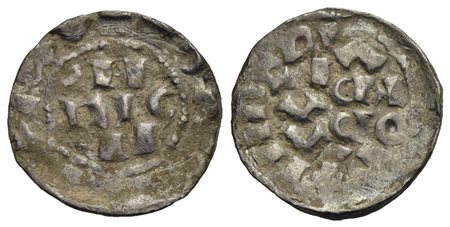 PAVIA - Enrico III di Franconia (1056-1106) - Denaro - (AG g. 1,16) CNI 1/14; MIR 837 Con bustina ma