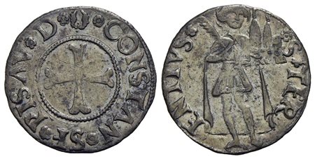 PESARO - Costanzo I Sforza (1473-1483) - Terzo di grosso - Croce patente - R/ Il Santo stante - (AG 