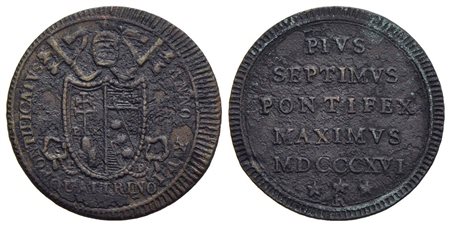 ROMA - Pio VII (1800-1823) - Quattrino - 1816 A. XVI - CU Pag. 118/b; Mont. 136/138<br>bel BB