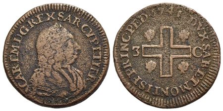 Carlo Emanuele III (1730-1773) - 3 Cagliaresi - 1741 - CU Mont. 110<br>BB/qBB
